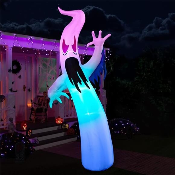 12 FT Tall Halloween Inflatable Huge Scary Spooky Ghost with Built-in LEDs